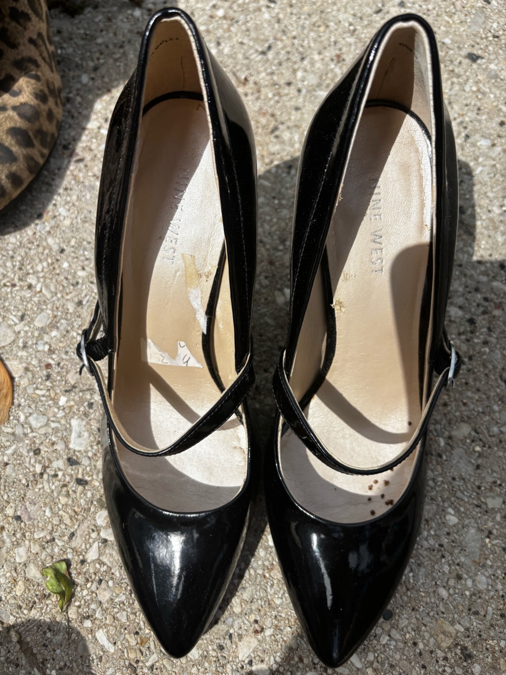 Nine West Black Patent Mary Jane Heels with Cross Strap